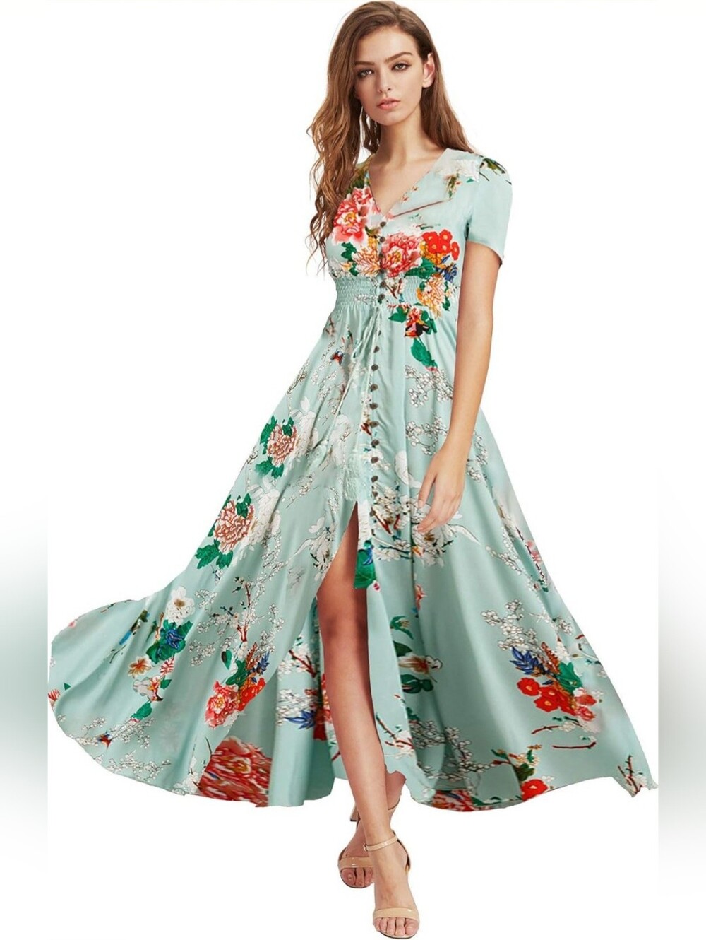 New Long Dress Button Down With Drawstring Tassel Waist Middle Slit